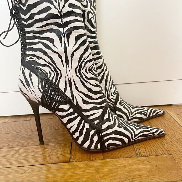 Gianmarco Lorenzi Zebra Tall Boots In Size IT39.5 - Picture 5 of 10
